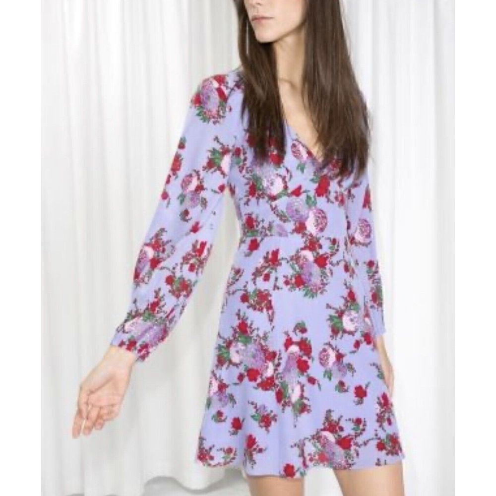 & OTHER STORIES Dress Womens 2 Floral Silk Mini Long Sleeve NEW LA Atelier